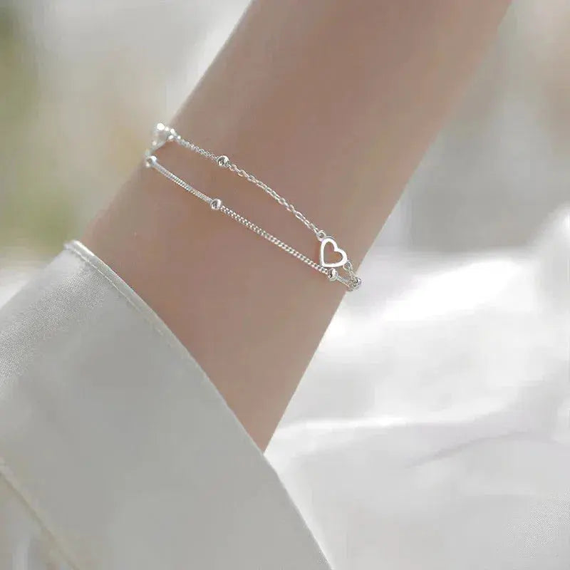 Adjustable Silver Heart Bracelet