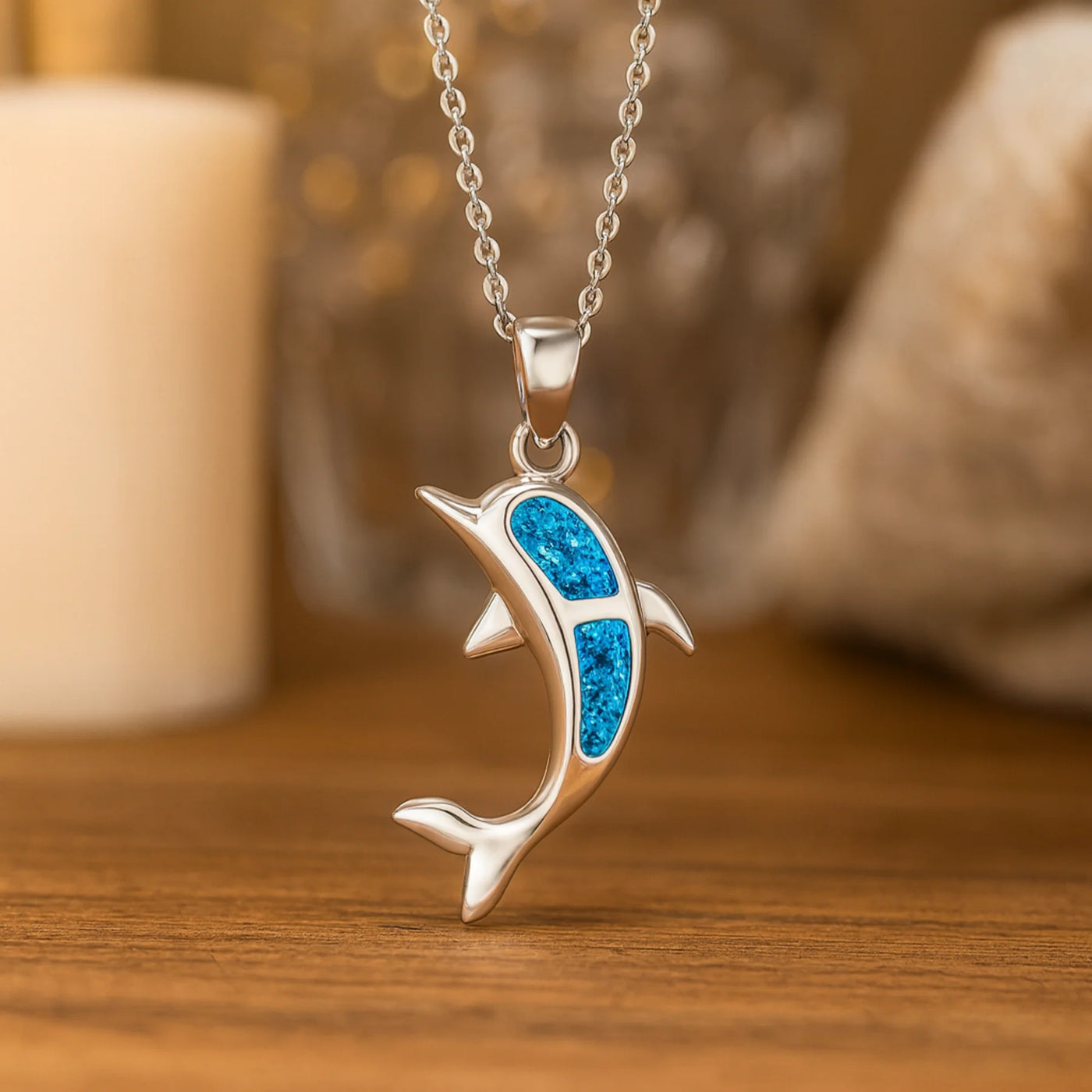 Dolphin Necklace made of Opal and Silver