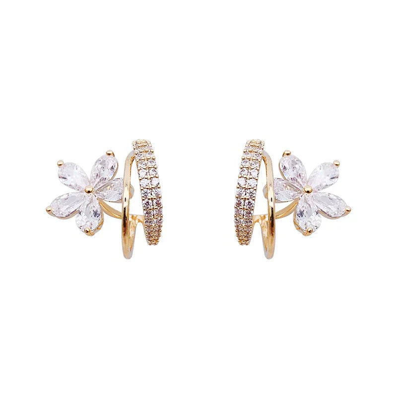 Gold Floral Earrings with Sparkling Zirconia